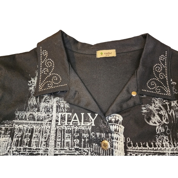 Cactus Embellished Italian Italy button jacket Lg black - Picture 3 of 7
